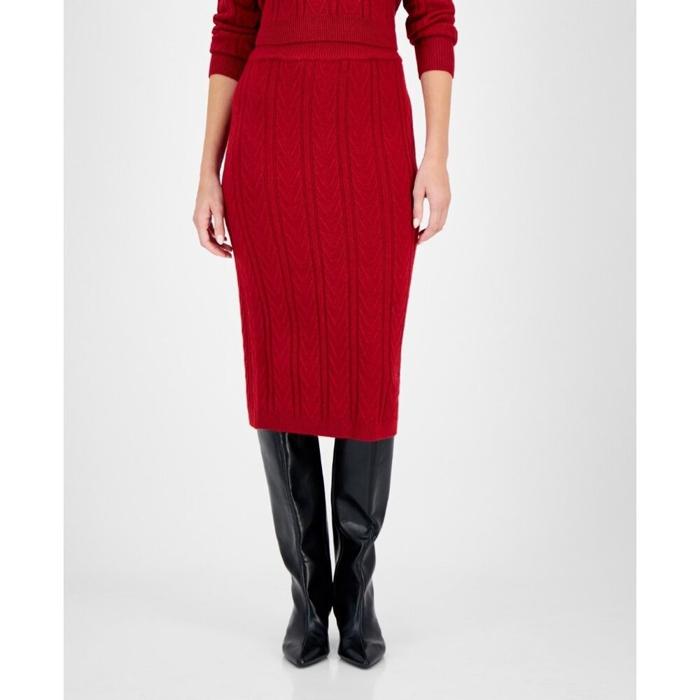 Anne Klein Women's Chevron-Stitch Knit Pencil Skirt Red Size L MSRP $99